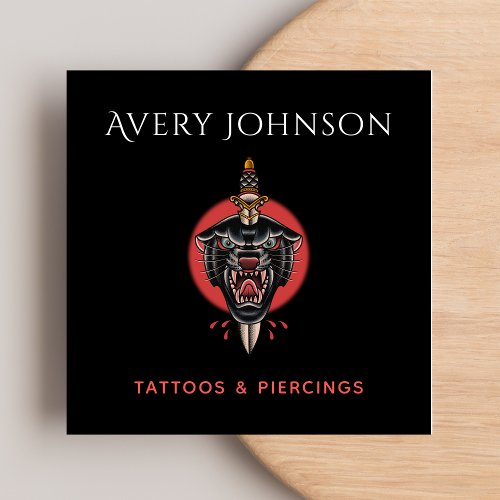 Modern Tattoo Piercing Panther Wild Jungle Animal Square Business Card