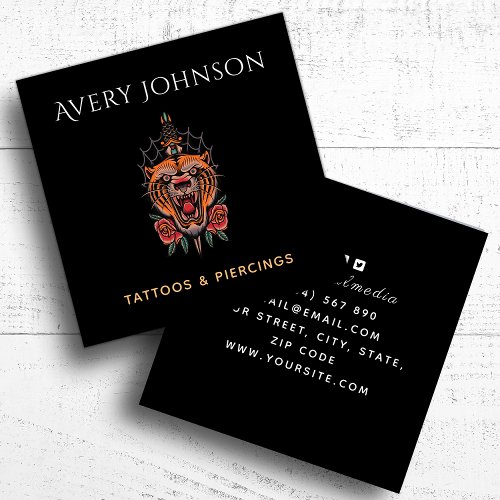 Modern Tattoo  Piercing Tiger Wild Jungle Animal Square Business Card