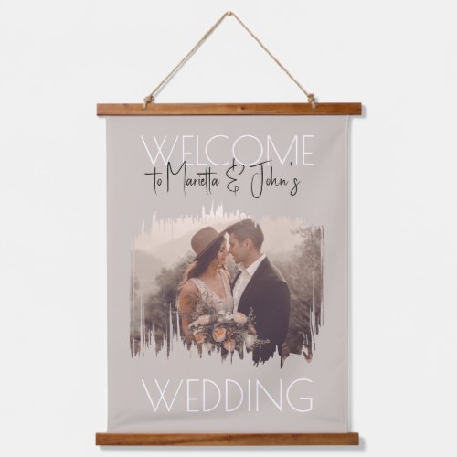   Modern Taupe Add Your Photo Wedding Welcome Sign Hanging Tapestry