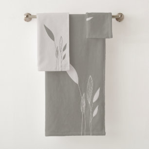 Modern Taupe and Tan Tall Leaves Bath Towel Set