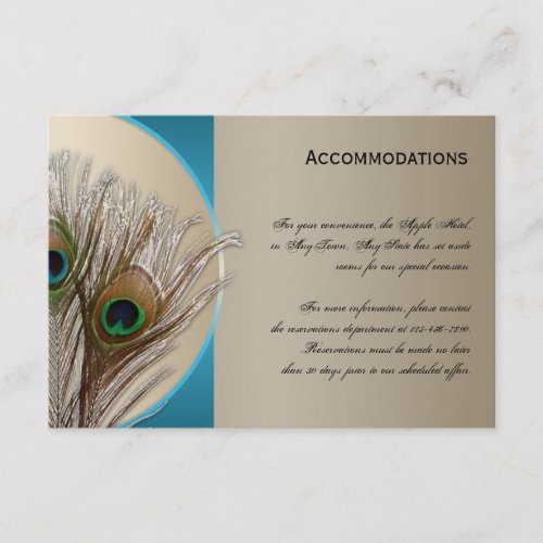 Modern Taupe Aqua Peacock Accomodations Card Personalized Invite