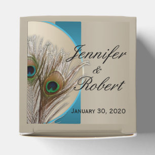 Modern Taupe Aqua Peacock Feather Wedding Favor Bo Boxes