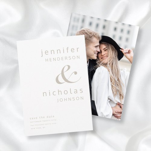 Modern Taupe Beige  White Ampersand Photo Save The Date