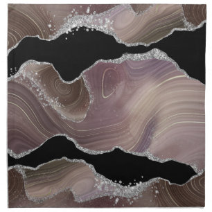 Modern Taupe & Black Agate Silver Glitter Geode Cloth Napkin
