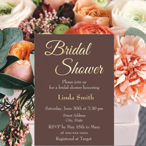 Modern Taupe Bridal Shower Foil Invitation