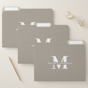 Modern Taupe Brown Monogrammed Organization File Folder