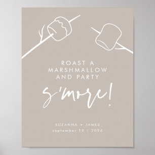 Modern Taupe Calligraphy Marshmallow S'mores Bar Poster