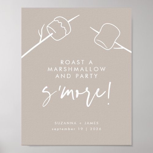 Modern Taupe Calligraphy Marshmallow Smores Bar Poster