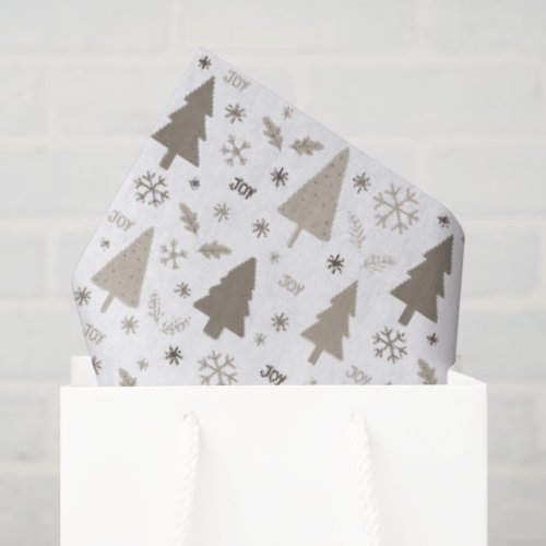 Modern Taupe Christmas Trees Pattern Holiday Tissue Paper