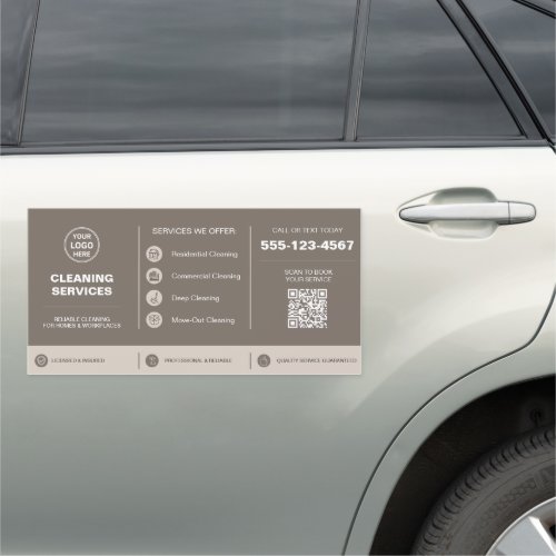 Modern Taupe Cleaning Services Logo QR Code Car Magnet