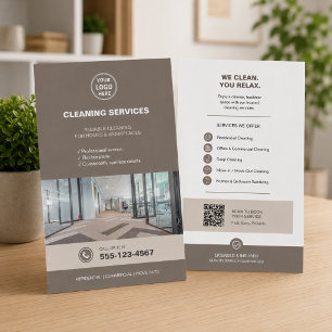 Modern Taupe Cleaning Services with QR  Flyer