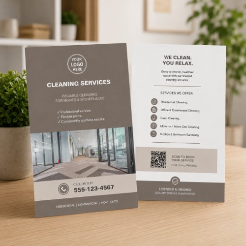 Modern Taupe Cleaning Services with QR Flyer