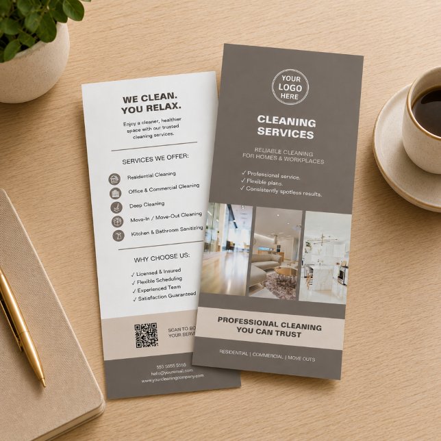 Modern Taupe Cleaning Services with QR Rack Card (Modern Taupe Cleaning Services with QR Rack Card)