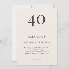 Modern Taupe & Cream 40th Birthday Celebration Invitation