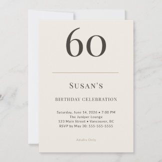Modern Taupe & Cream 60th Birthday Celebration Invitation