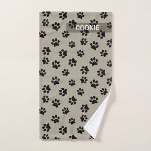 Modern Taupe Cute Paw Print Pattern Dog Towel