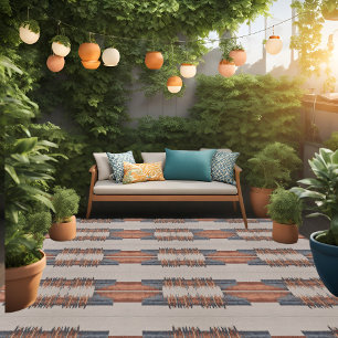 Modern Taupe Denim and Rust 12x9  Outdoor Rug
