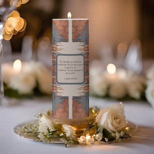 Modern Taupe Denim Rust Blessing Customizable Tall Pillar Candle