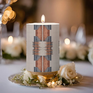 Modern Taupe Denim Rust Blessing Short Pillar Candle