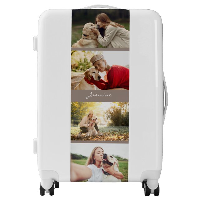 Modern Taupe Dog Photo Collage Luggage (Front)