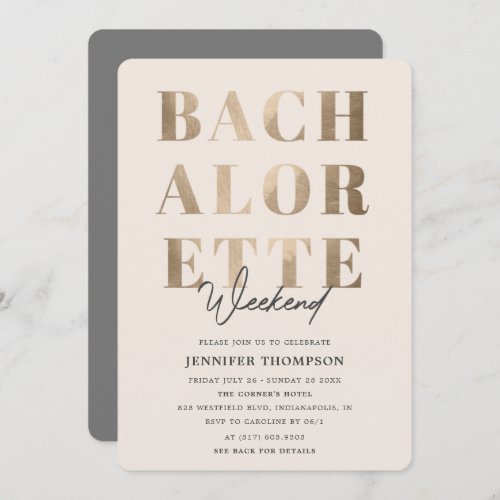 Modern Taupe  Gold Bachelorette Weekend Invitation