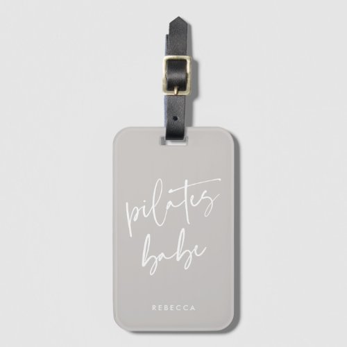 Modern Taupe Gray Calligraphy Workout Gym Pilates Luggage Tag
