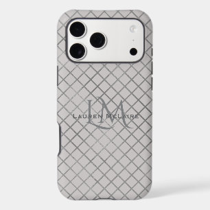 Modern Taupe Gray Diamond Monogram Branding Style iPhone 17 Pro Max Case