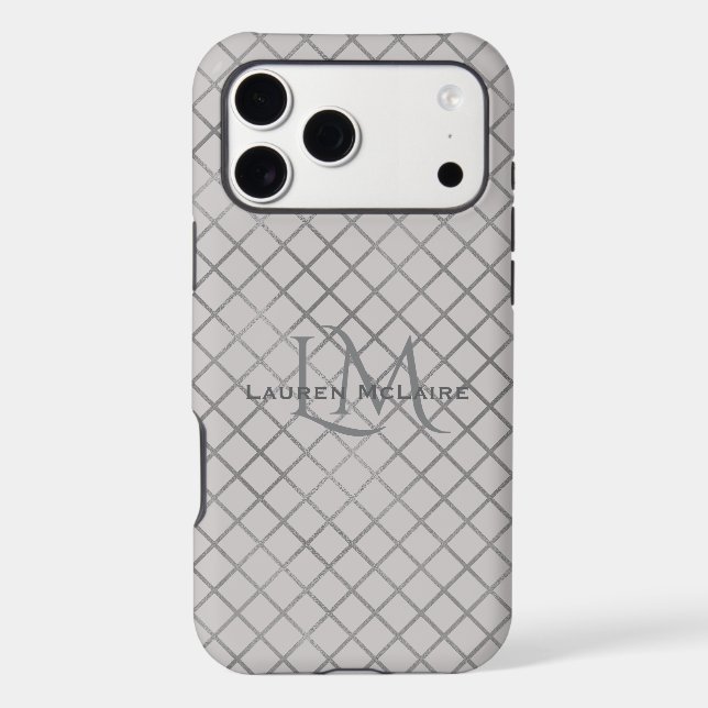 Modern Taupe Gray Diamond Monogram Branding Style Case-Mate iPhone Case (Back)