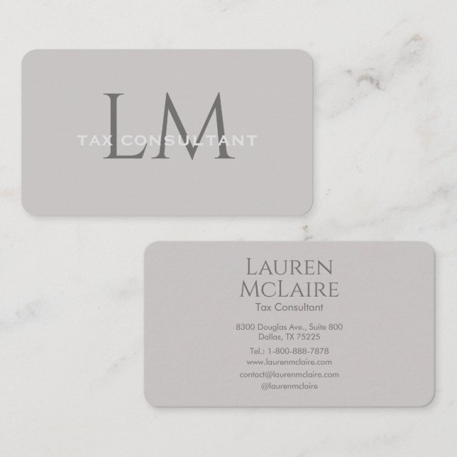 Modern Taupe Gray Monogram Business Card (Front/Back)