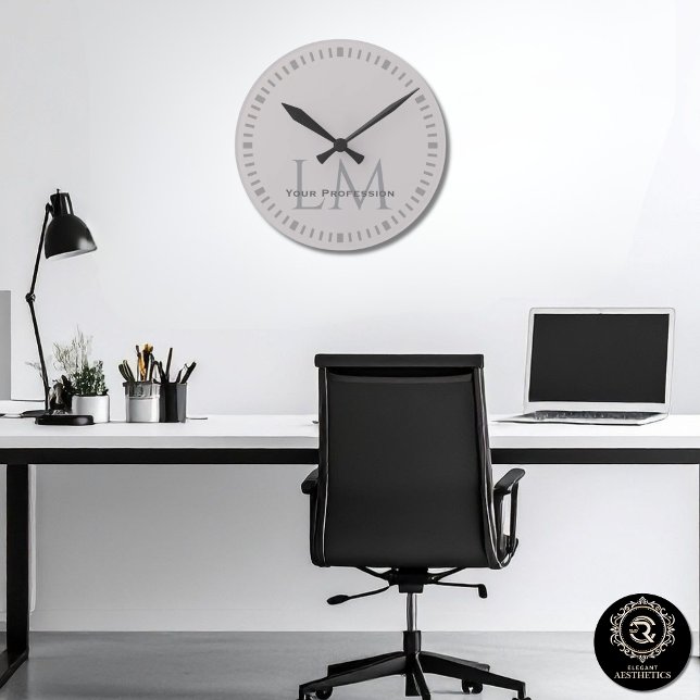 Modern Taupe Gray Monogram Office Decor Round Clock (Modern Taupe Gray Monogram Office Decor Round Clock)