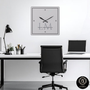 Modern Taupe Gray Monogram Office Decor Square Wall Clock