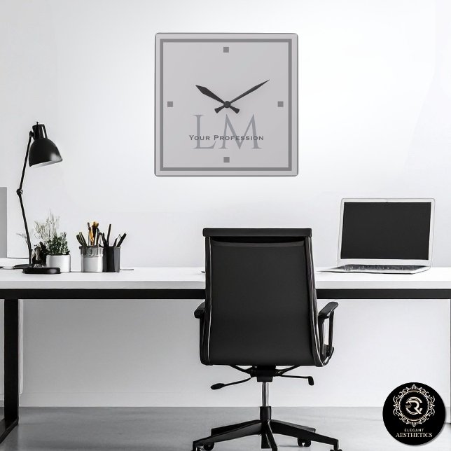 Modern Taupe Gray Monogram Office Decor Square Wall Clock (Modern Taupe Gray Monogram Office Decor Square Wall Clock)