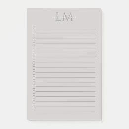 Modern Taupe Gray Monogram Stationery Post-it Notes