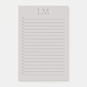 Modern Taupe Gray Monogram Stationery Post-it Notes