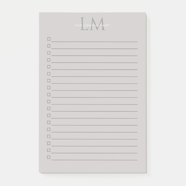 Modern Taupe Gray Monogram Stationery Post-it Notes (Front)
