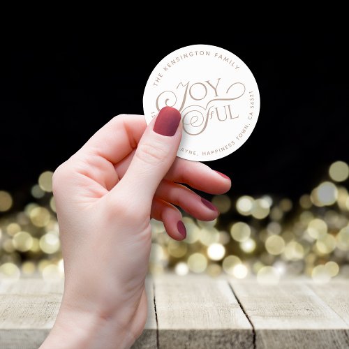 Modern Taupe Joyful Holiday Return Address Classic Round Sticker