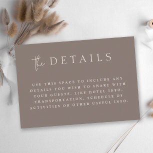 Modern Taupe Minimalist Monogram Wedding Details Enclosure Card