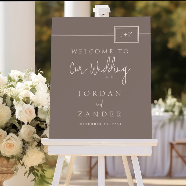 Modern Taupe Minimalist Monogram Wedding Foam Board (Creator Uploaded)