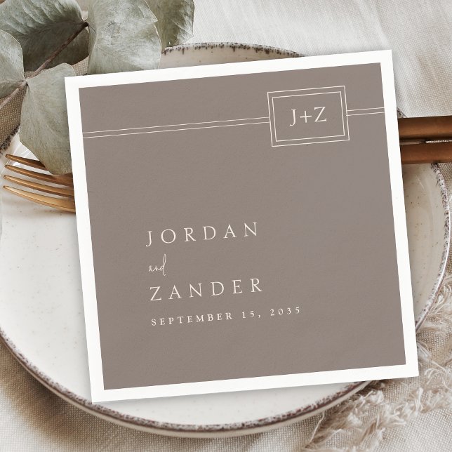 Modern Taupe Minimalist Monogram Wedding Napkins (Creator Uploaded)