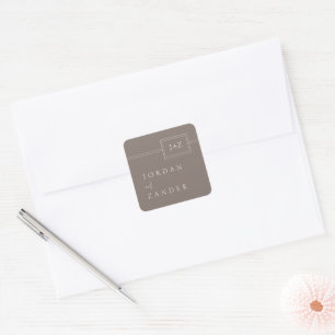 Modern Taupe Minimalist Monogram Wedding Square Sticker