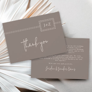 Modern Taupe Minimalist Monogram Wedding Thank You