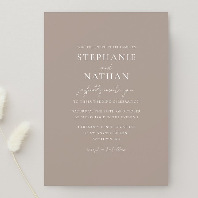 Modern Taupe Minimalist Wedding Invitation (Creator Uploaded)