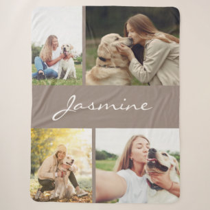 Modern Taupe Photo Collage Dog Sherpa Blanket