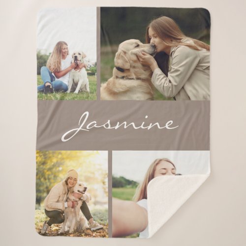 Modern Taupe Photo Collage Dog Sherpa Blanket