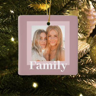 Modern Taupe & Pink Photo Family Gift Ceramic Ornament