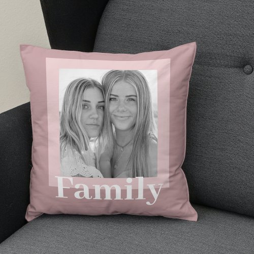 Modern Taupe  Pink  Photo  Family Gift Throw Pillow
