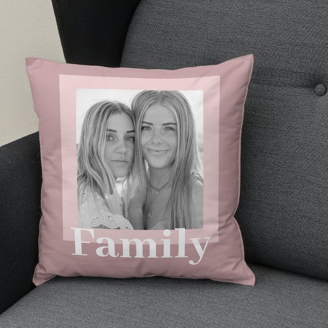 Modern Taupe & Pink | Photo | Family Gift Throw Pillow (Creator Uploaded)