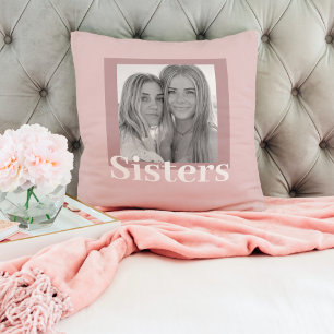 Modern Taupe & Pink   Photo   Sisters Gift Throw Pillow