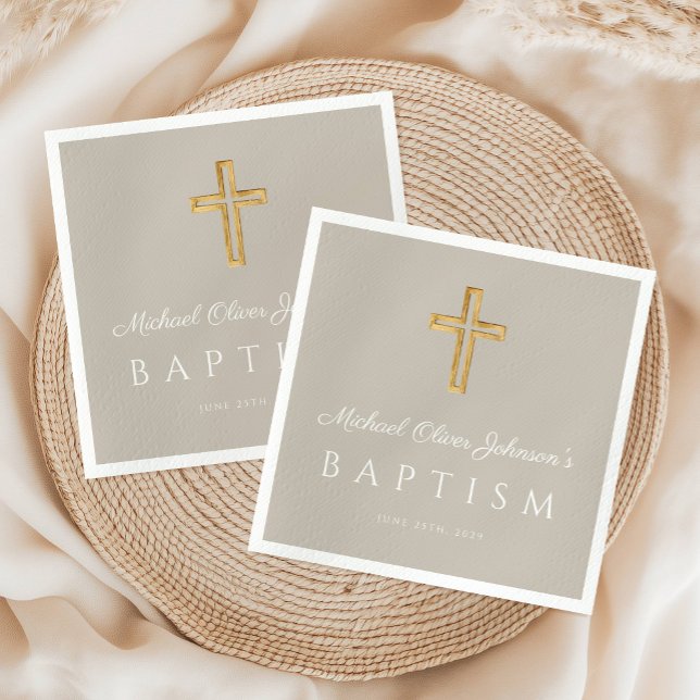 Modern Taupe Religious Cross Baptism Napkins (Modern Taupe Religious Cross Baptism Napkins)