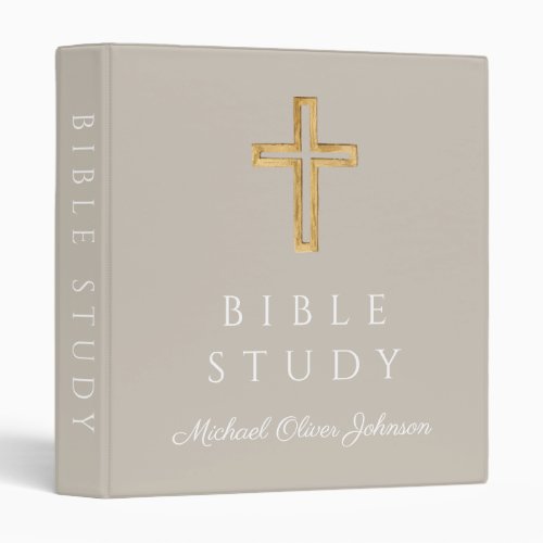 Modern Taupe Religious Cross Bible Study 3 Ring Binder